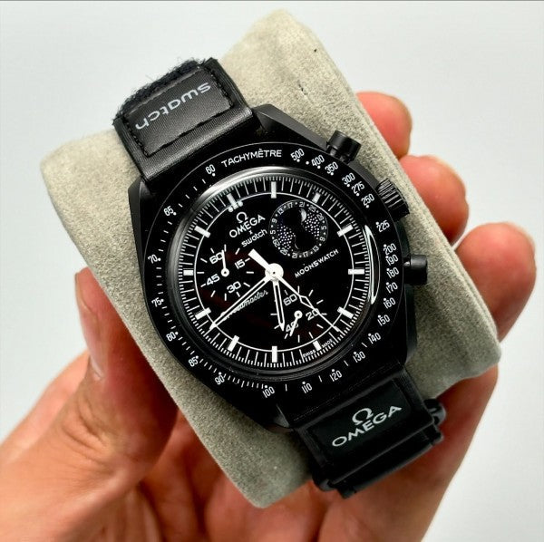 Swatchh x Omegaa Bioceramic Moonswatch Mission to Moon phase Blacke