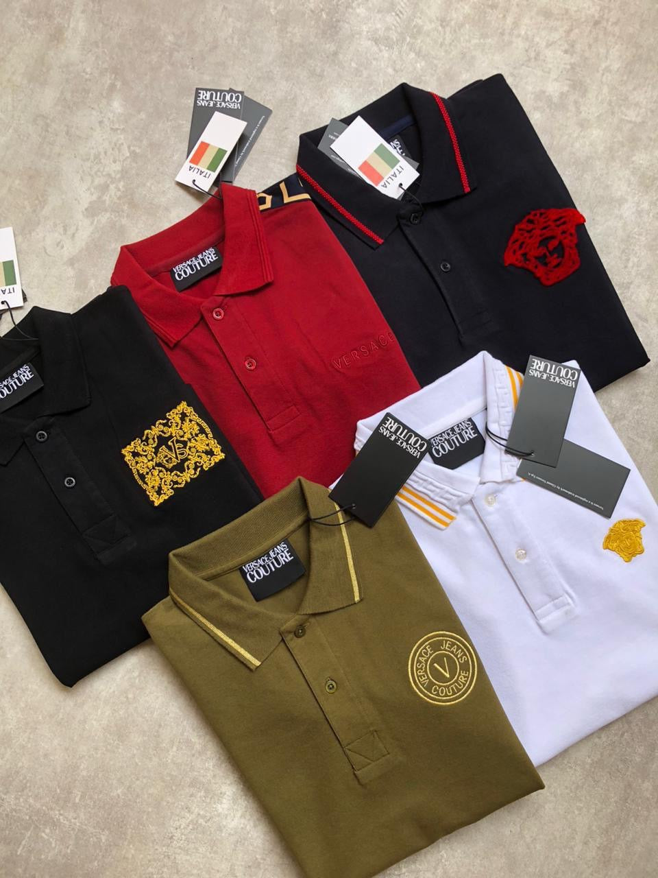 Versace Olive Side Embroidery Logo Polo T-shirt V5