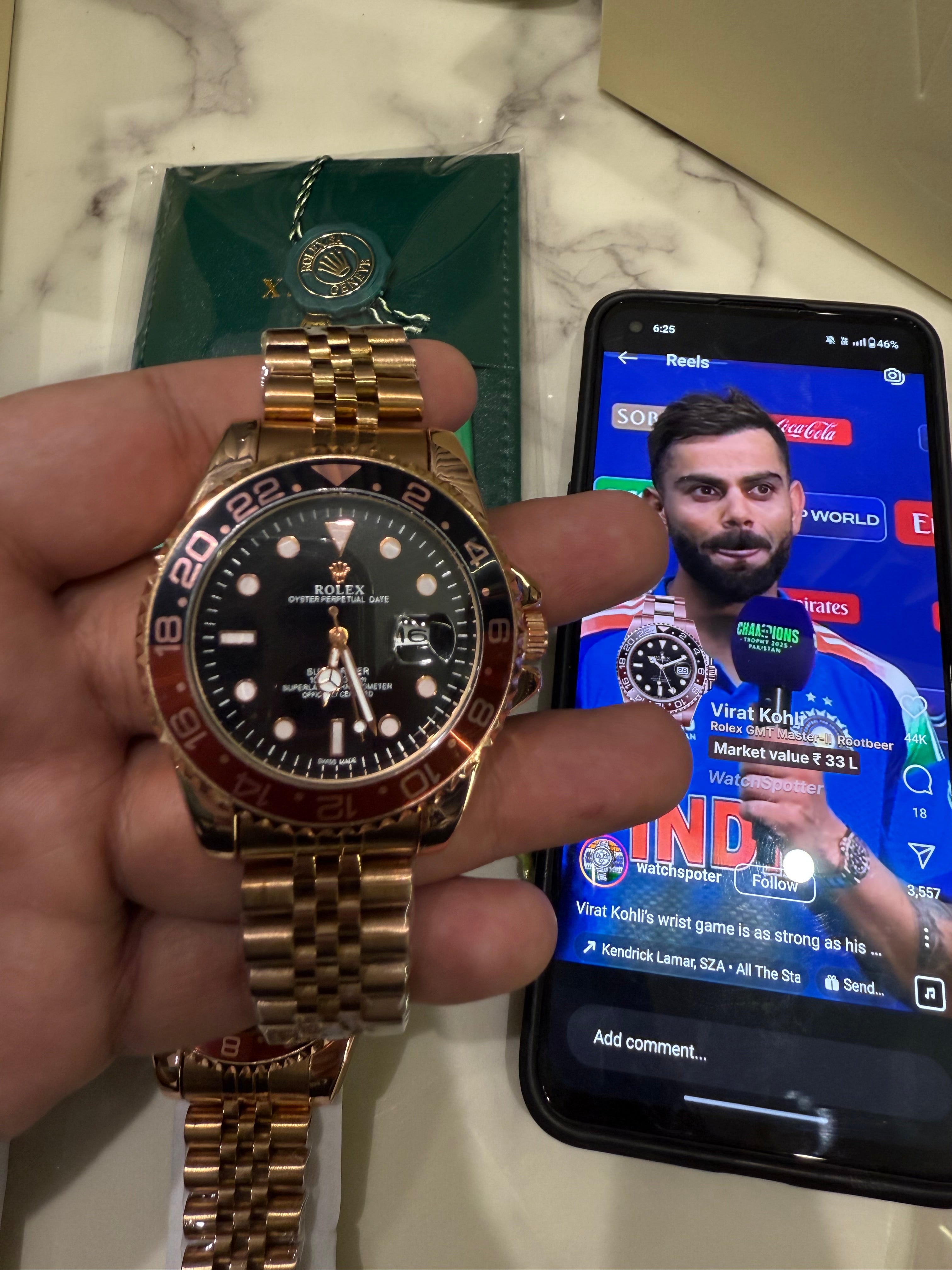 Rolexx GMT-Master-IIOyster,Virat Kholi, Everose gold