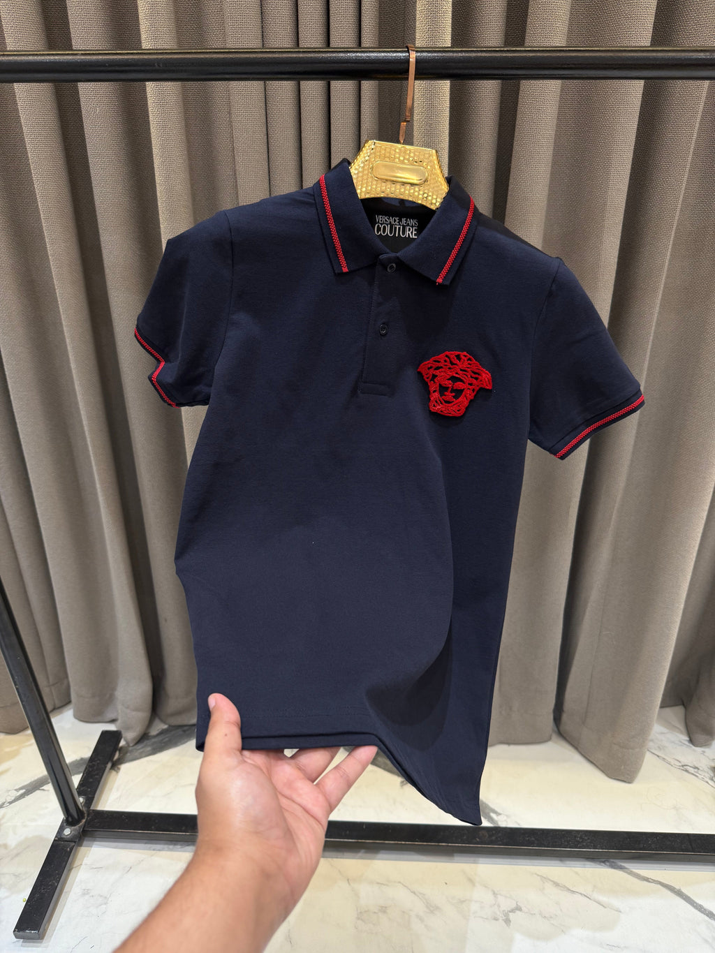 VERSACE NAVY BLUE RES LOGO PREMIUM POLO TSHIRT V5