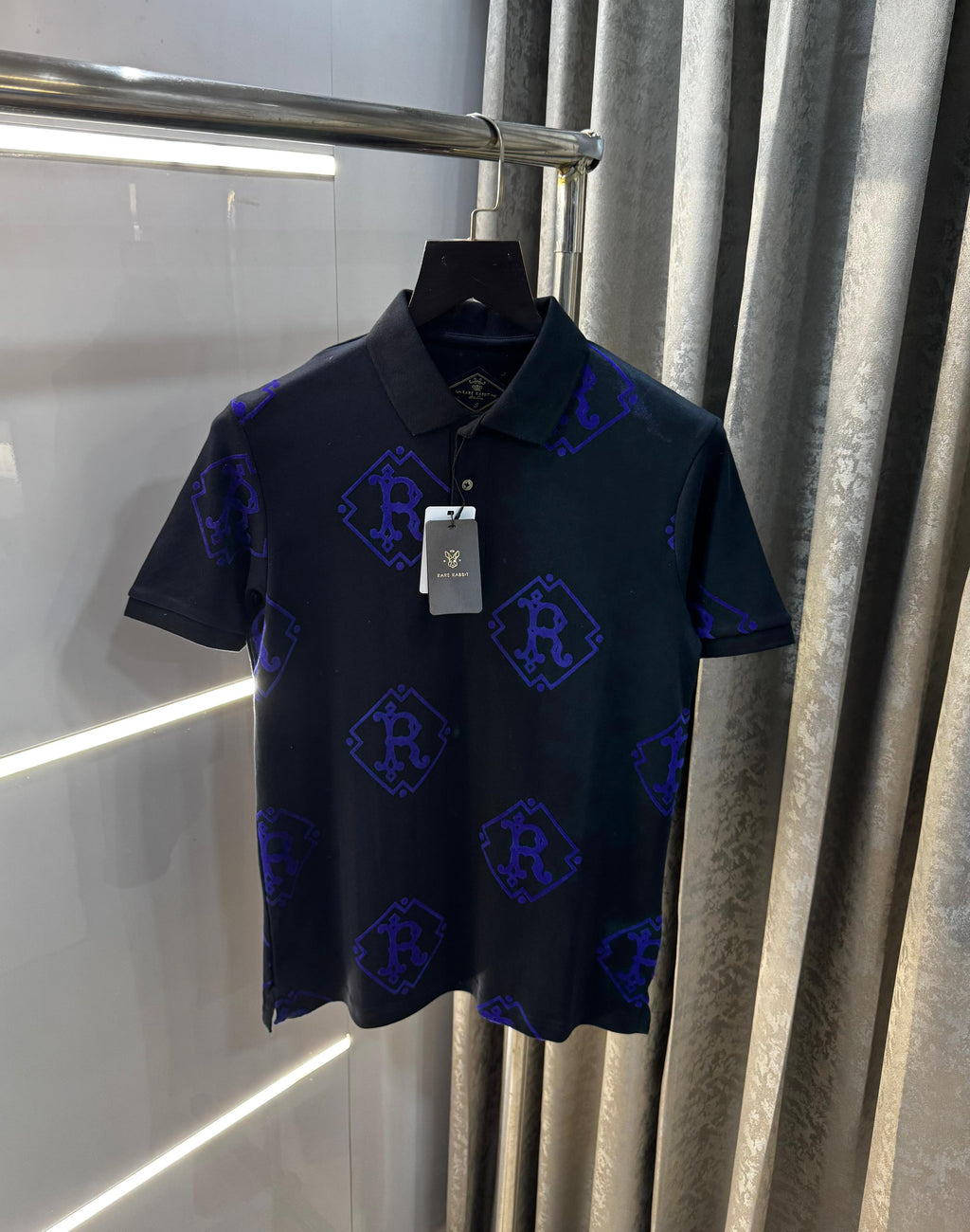 RARE RABBIT PREMIUM NAVY VELVET PRINTED POLO RR