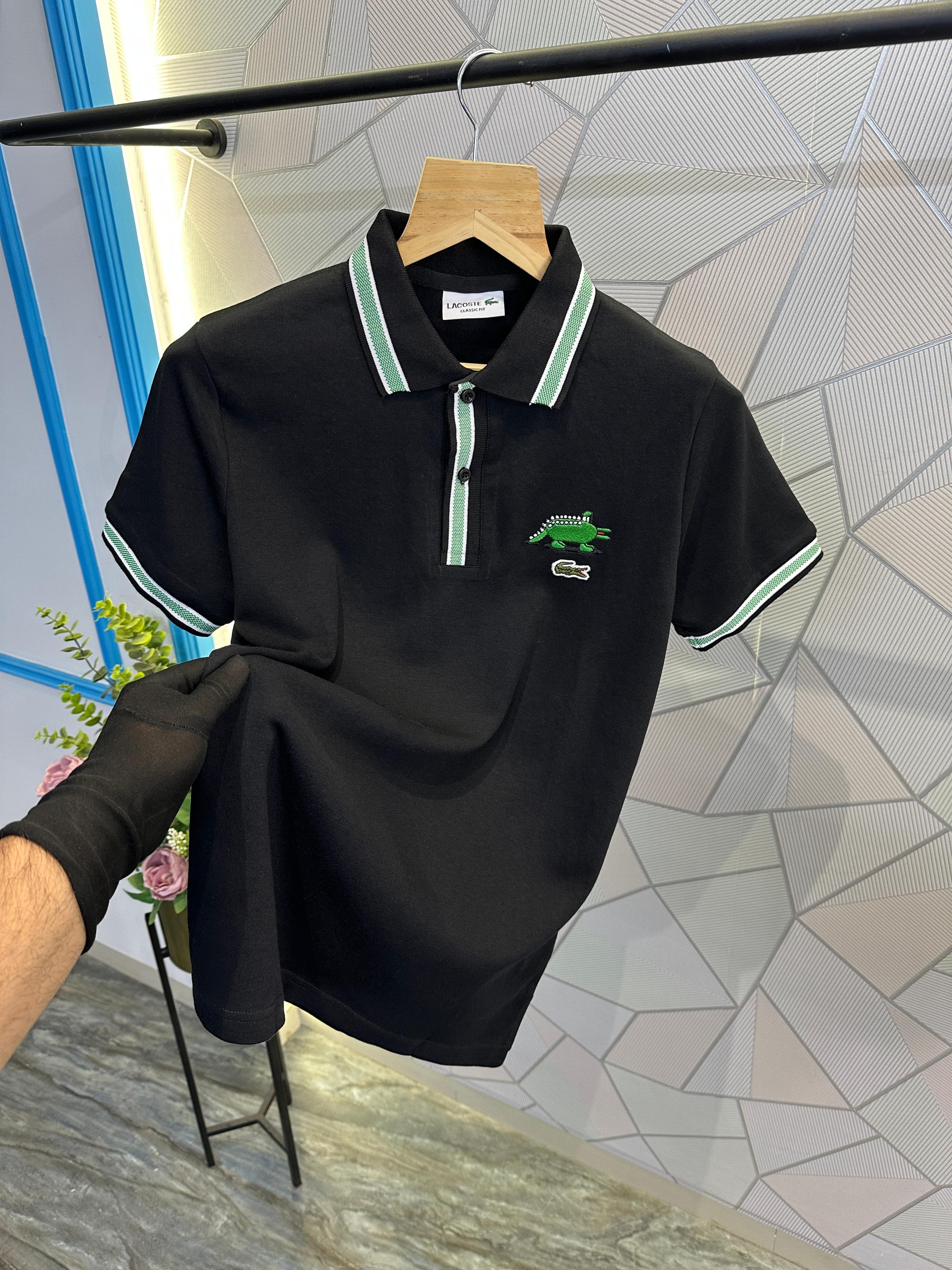 LACOSTE PREMIUM QUALITY BLACK POLO LC